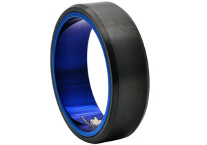 Mens Two Tone Black And Blue Stainless Steel Ring With a Brushed Finish - Blackjack Jewelry