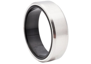 Mens Two Tone Black Stainless Steel Ring With a Brushed Finish - Blackjack Jewelry