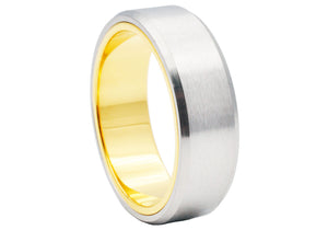 Mens Two Tone Gold Stainless Steel Ring With a Brushed Finish - Blackjack Jewelry