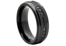 Load image into Gallery viewer, Mens Sandblasted Black Stainless Steel Band With Black Cubic Zirconia - Blackjack Jewelry

