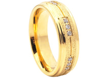 Load image into Gallery viewer, Mens Sandblasted Gold Stainless Steel Band With Cubic Zirconia - Blackjack Jewelry
