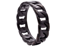 Load image into Gallery viewer, Mens 7mm Black Stainless Steel Cuban Link Band Ring - Blackjack Jewelry
