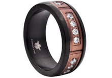 Load image into Gallery viewer, Mens 8mm Two-Tone Chocolate and Black Stainless Steel Ring With Cubic Zirconia - Blackjack Jewelry
