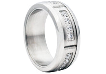 Load image into Gallery viewer, Mens 8mm Stainless Steel Ring With Cubic Zirconia - Blackjack Jewelry
