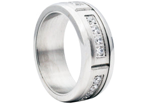 Mens 8mm Stainless Steel Ring With Cubic Zirconia - Blackjack Jewelry
