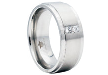 Load image into Gallery viewer, Mens 9mm Brushed Stainless Steel Ring With Cubic Zirconia - Blackjack Jewelry
