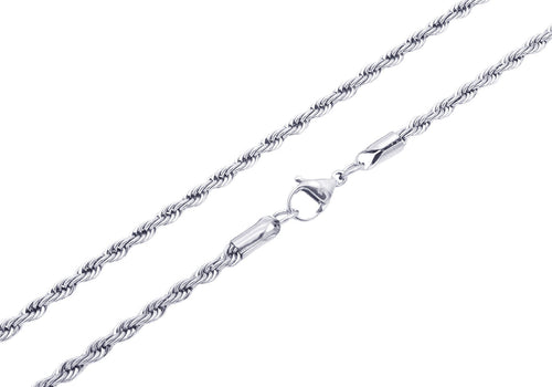 Mens 3mm Stainless Steel Rope Chain Necklace