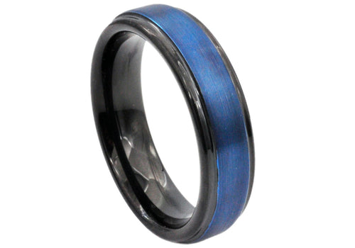 Mens Blue and Black Tungsten Band Ring - Blackjack Jewelry