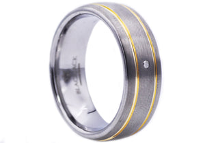 Mens Gold Tungsten Band Ring With Diamond - Blackjack Jewelry