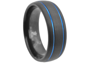 Mens Black And Blue Tungsten Band Ring - Blackjack Jewelry