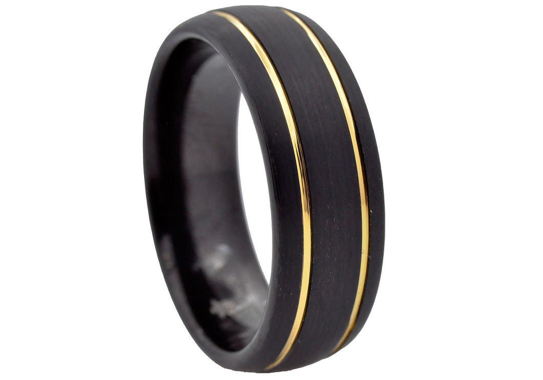 Mens Black And Gold Tungsten Band Ring - Blackjack Jewelry