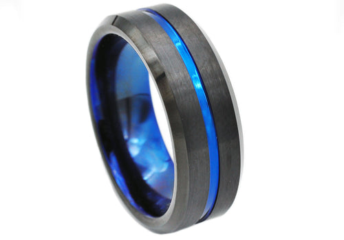 Mens Black And Blue Plated Tungsten Band Ring - Blackjack Jewelry