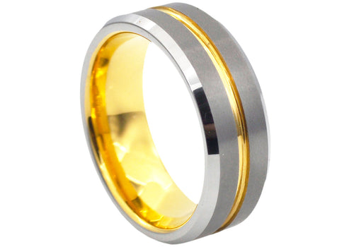 Mens Two Tone Gold Tungsten Band Ring - Blackjack Jewelry