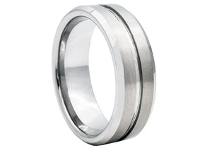 Mens Polished and Satin Finish Tungsten Band Ring
