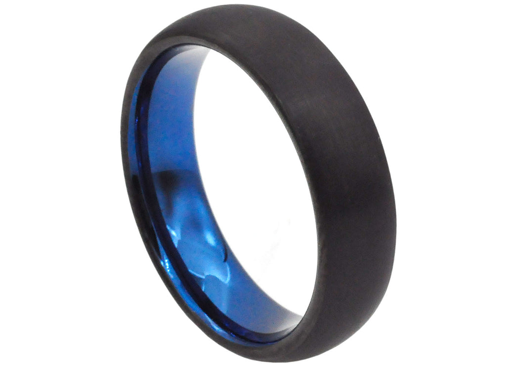 Mens Black And Blue Tungsten 6mm Band Ring - Blackjack Jewelry