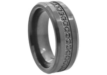 Load image into Gallery viewer, Mens Black Tungsten Band Ring With Black Cubic Zirconia - Blackjack Jewelry
