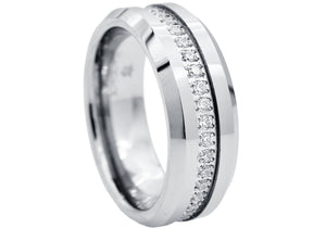 Mens Tungsten Band Ring With Cubic Zirconia - Blackjack Jewelry
