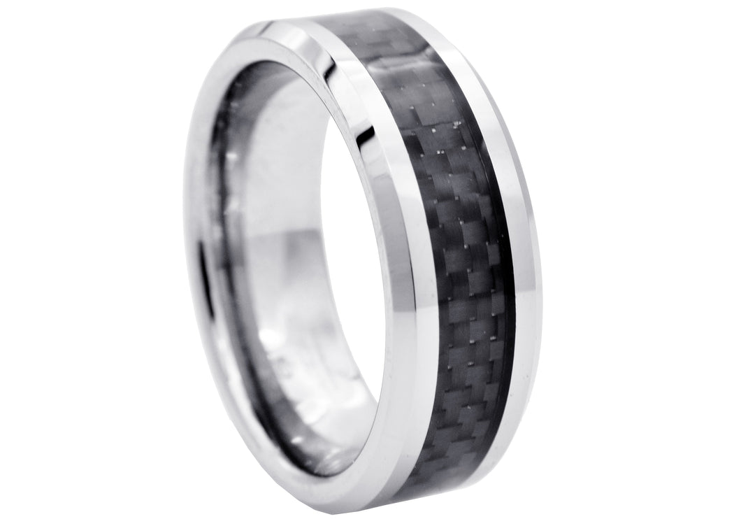 Mens Tungsten Band Ring With Carbon Fiber - Blackjack Jewelry