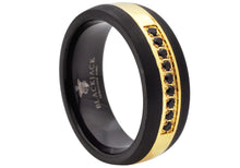 Load image into Gallery viewer, Mens Two Tone Black And Gold Tungsten Band Ring With Black Cubic Zirconia
