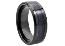 Load image into Gallery viewer, Mens Black Tungsten Band Ring With Blue Sandstone Inlay - Blackjack Jewelry
