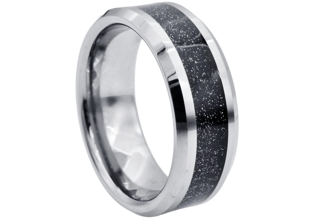 Mens Tungsten Band Ring With Blue Sandstone - Blackjack Jewelry