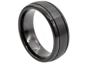 Mens 8mm Black Tungsten Double Stripe Band Ring - Blackjack Jewelry