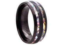 Load image into Gallery viewer, Mens 8mm Black Tungsten Band Ring With Abalone Stripes - Blackjack Jewelry
