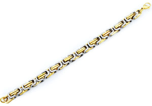 Mens Two Tone Gold Stainless Steel Byzantine Link Chain Bracelet - Blackjack Jewelry