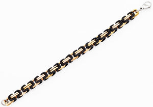 Mens Rose And Black Stainless Steel Byzantine Link Chain Bracelet - Blackjack Jewelry