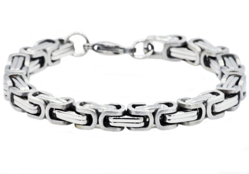 Mens Stainless Steel Byzantine Link Chain Bracelet - Blackjack Jewelry