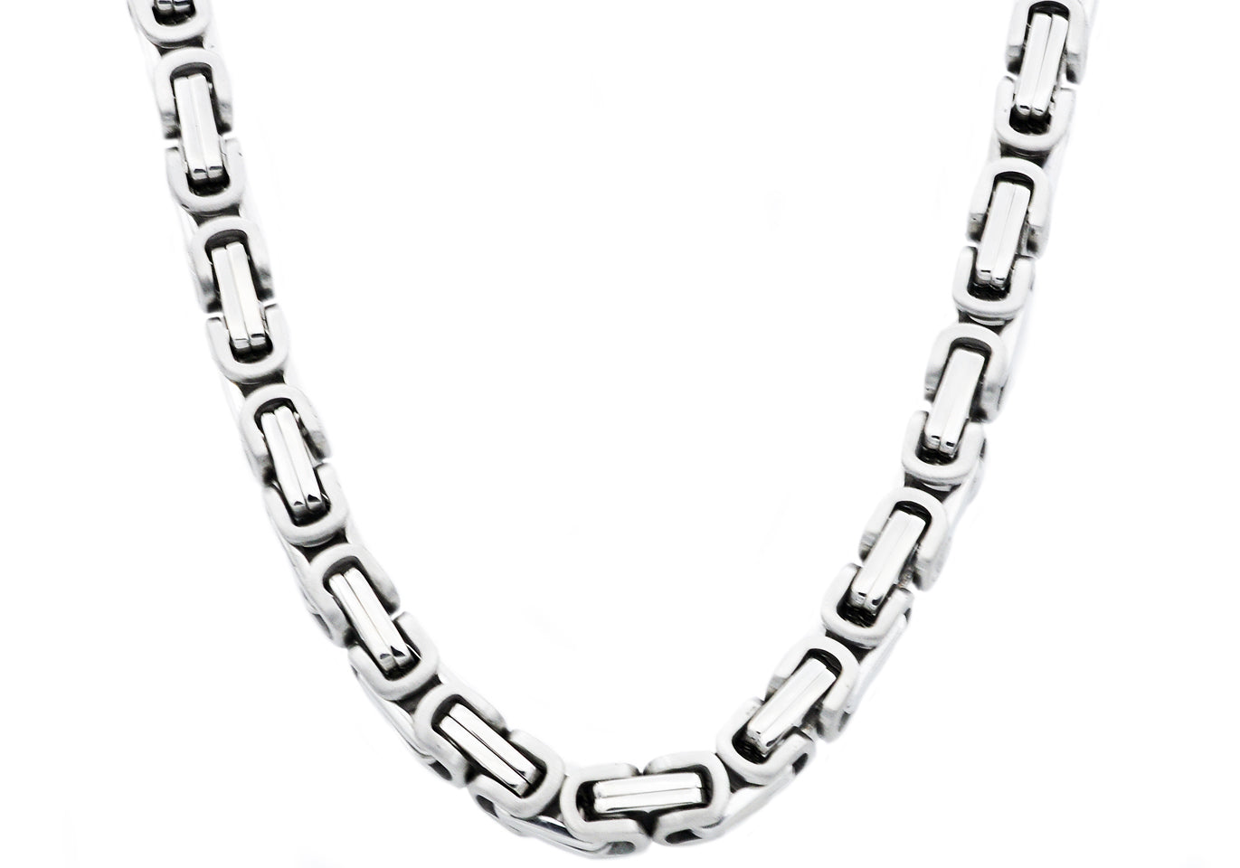Mens Stainless Steel Byzantine Link Chain Necklace