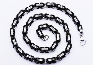 Mens Black Stainless Steel Byzantine Link Chain Necklace - Blackjack Jewelry