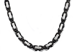 Mens Black Stainless Steel Byzantine Link Chain Necklace - Blackjack Jewelry