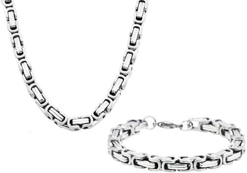Mens Stainless Steel Byzantine Link Chain Set - Blackjack Jewelry