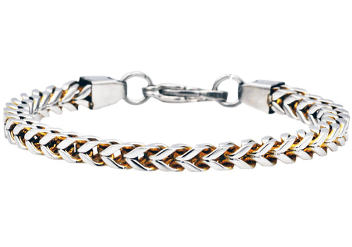 Mens Two Tone Gold Stainless Steel Franco Link Chain Bracelet - Blackjack Jewelry