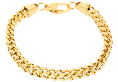 Mens Gold Stainless Steel Franco Link Chain Bracelet - Blackjack Jewelry