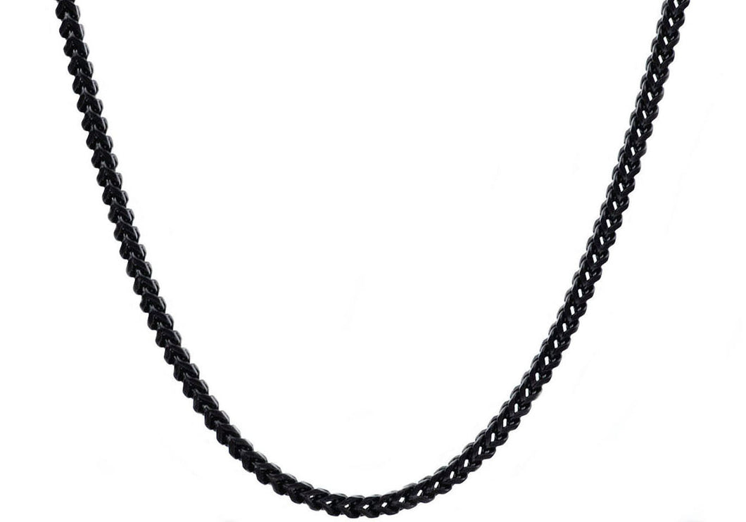 Mens 4mm Black Stainless Steel Franco Link Chain Necklace - Blackjack Jewelry