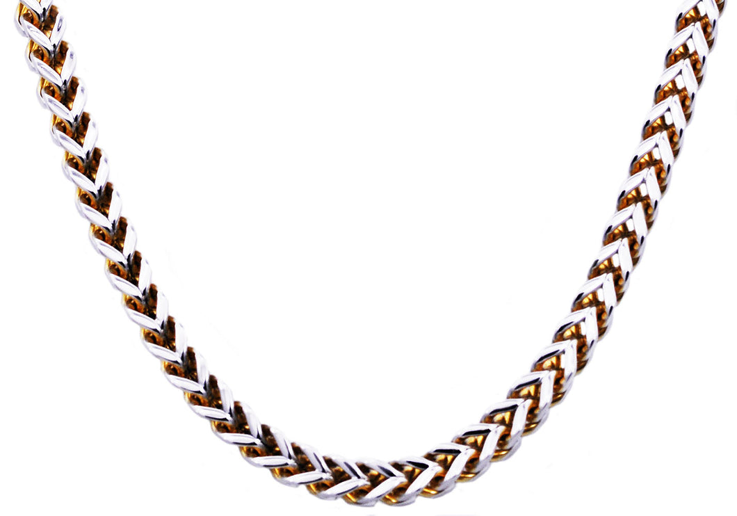 Mens 8mm Two Tone Gold Stainless Steel Franco Link Chain Necklace - Blackjack Jewelry
