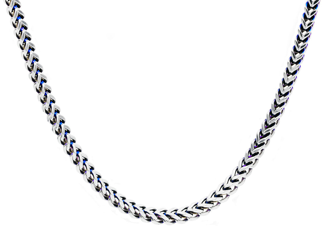 Mens 8mm Stainless Steel and Blue Plated Two Tone Franco Link Chain Necklace - Blackjack Jewelry