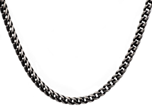 Mens Antique Plated Stainless Steel Franco Link Chain Necklace - Blackjack Jewelry