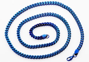 Mens 4mm Blue Stainless Steel Franco Link Chain Necklace - Blackjack Jewelry