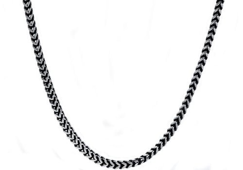 Mens 4mm Darkened Stainless Steel Franco Link Chain Necklace - Blackjack Jewelry