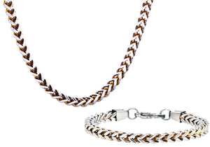Mens 8mm Two Tone Gold Plated Stainless Steel Franco Link Chain Set - Blackjack Jewelry