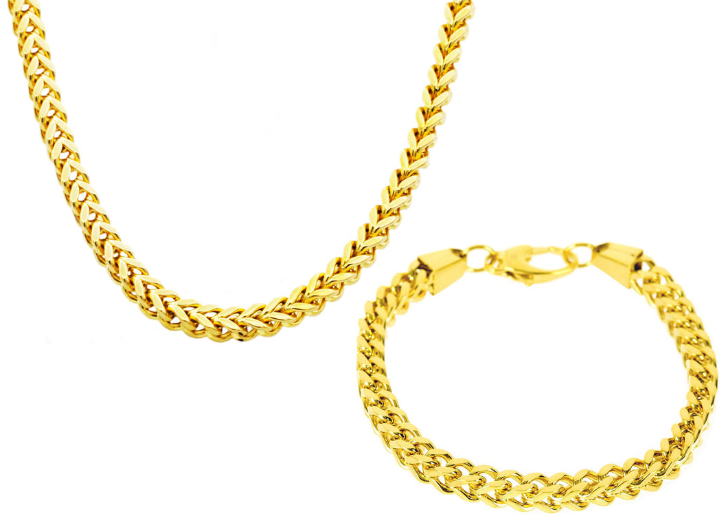 Mens 8mm Gold Plated Stainless Steel Franco Link Chain Set - Blackjack Jewelry