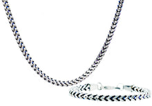 Load image into Gallery viewer, Mens 8mm Stainless Steel and Blue plated Two Tone Franco Link Chain Set - Blackjack Jewelry
