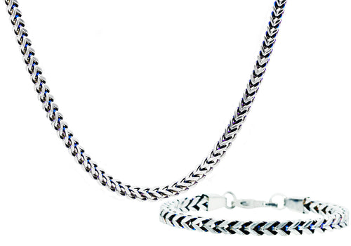 Mens 8mm Stainless Steel and Blue plated Two Tone Franco Link Chain Set - Blackjack Jewelry