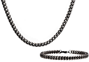 Mens Antique Plated Stainless Steel Franco Link Chain Set - Blackjack Jewelry