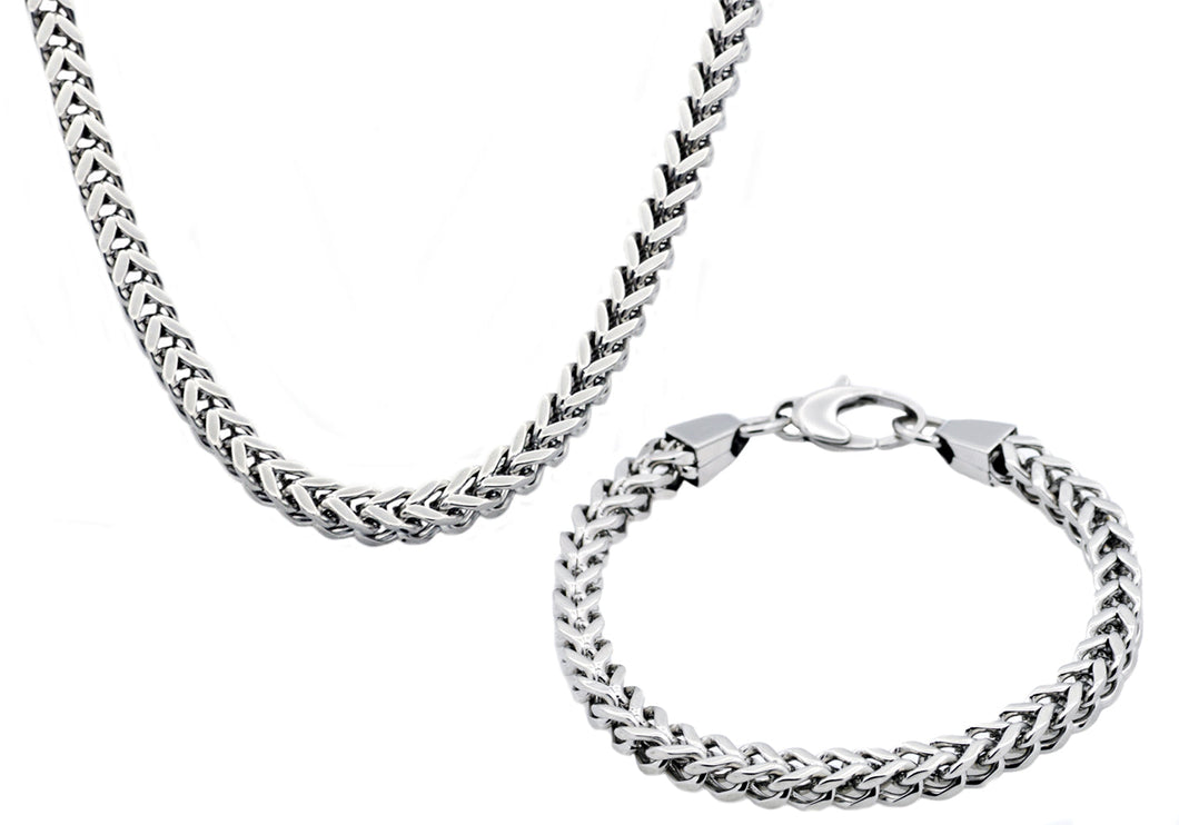 Mens 8mm Stainless Steel Franco Link Chain Set - Blackjack Jewelry