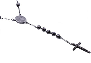 Mens Gun Metal Stainless Steel Rosary - Blackjack Jewelry