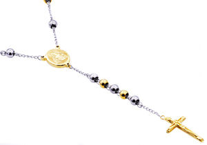 Mens Two Tone Gold Stainless Steel Rosary - Blackjack Jewelry